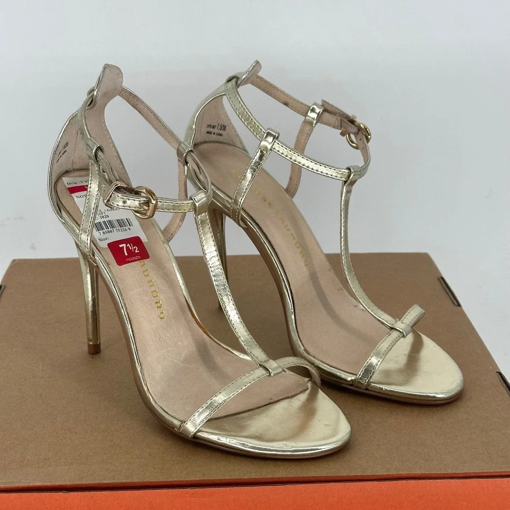 Chinese Laundry Lulus Leo Light T Gold Strap Dress Sandal Stiletto High Heel 7.5